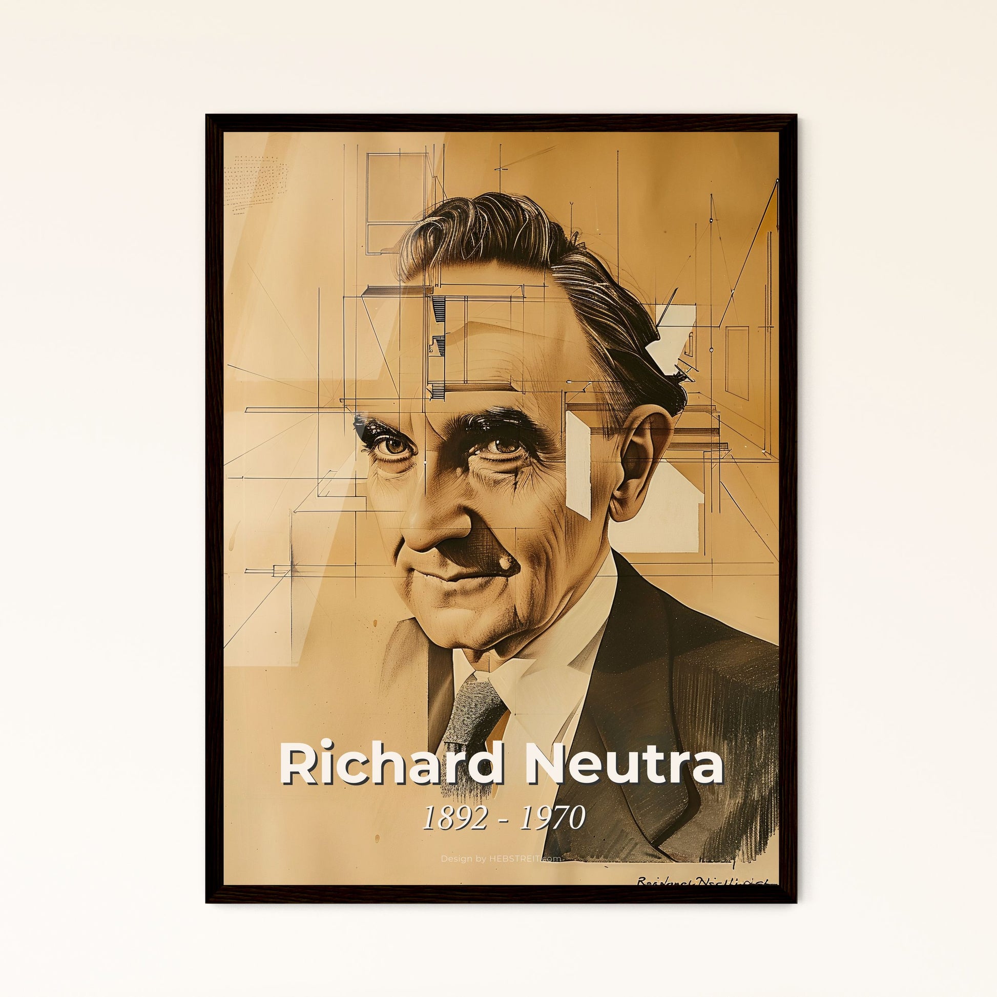 Elegant Modernist Portrait of Richard Neutra: Striking Contemporary Art Print Celebrating the Iconic Architect’s Legacy in Stunning Detail