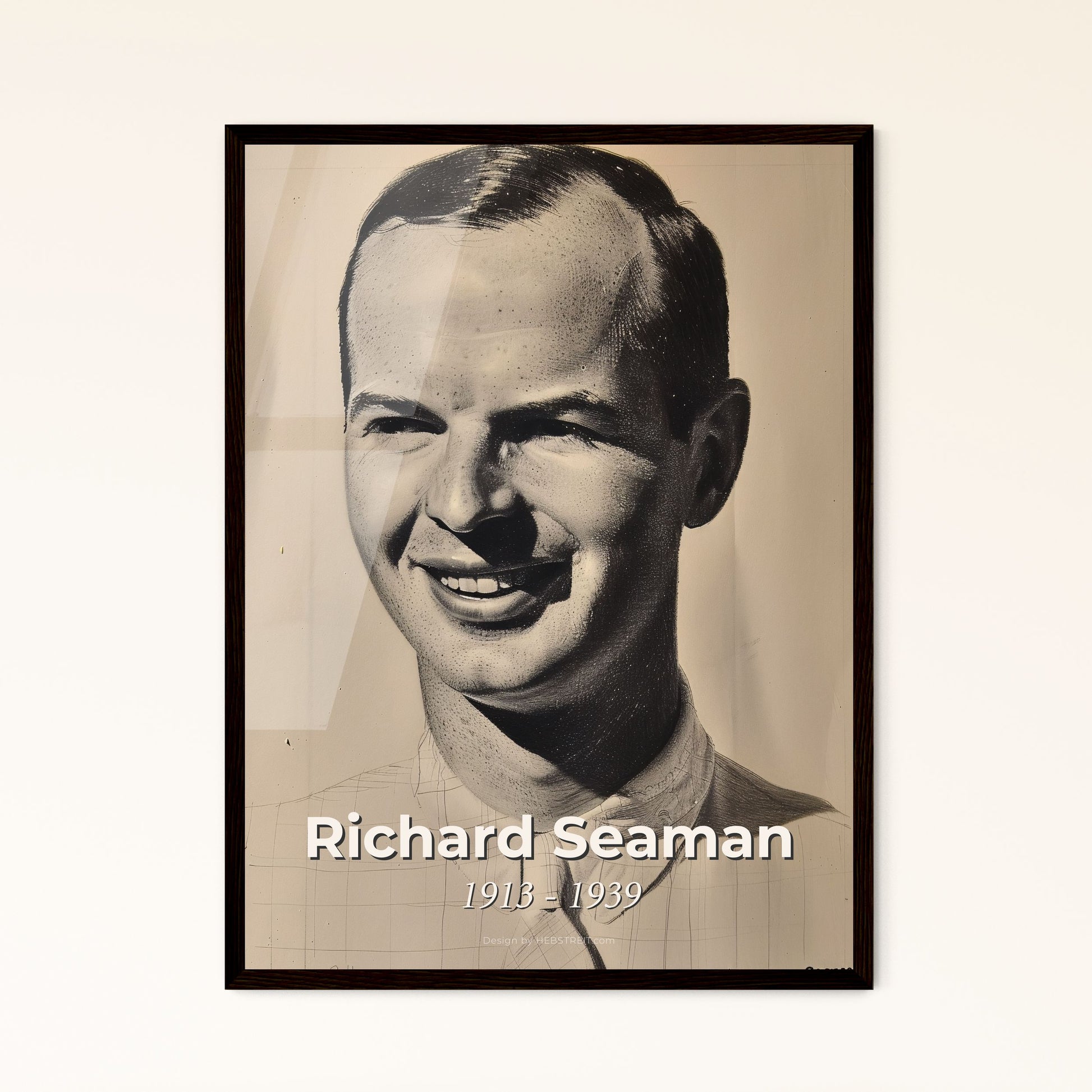 Elegant 1930s Tribute: Richard Seaman - Iconic British Racer - Contemporary Drawing on Beige, Framed Luxury Art for Home Decor