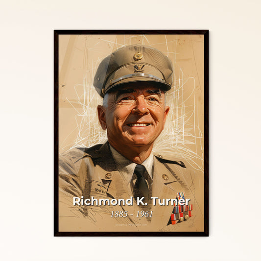 Admired Admiral: Contemporary Portrait of Richmond K. Turner, WWII Hero, in Elegant Hues - Perfect Gift or Home Decor Accent