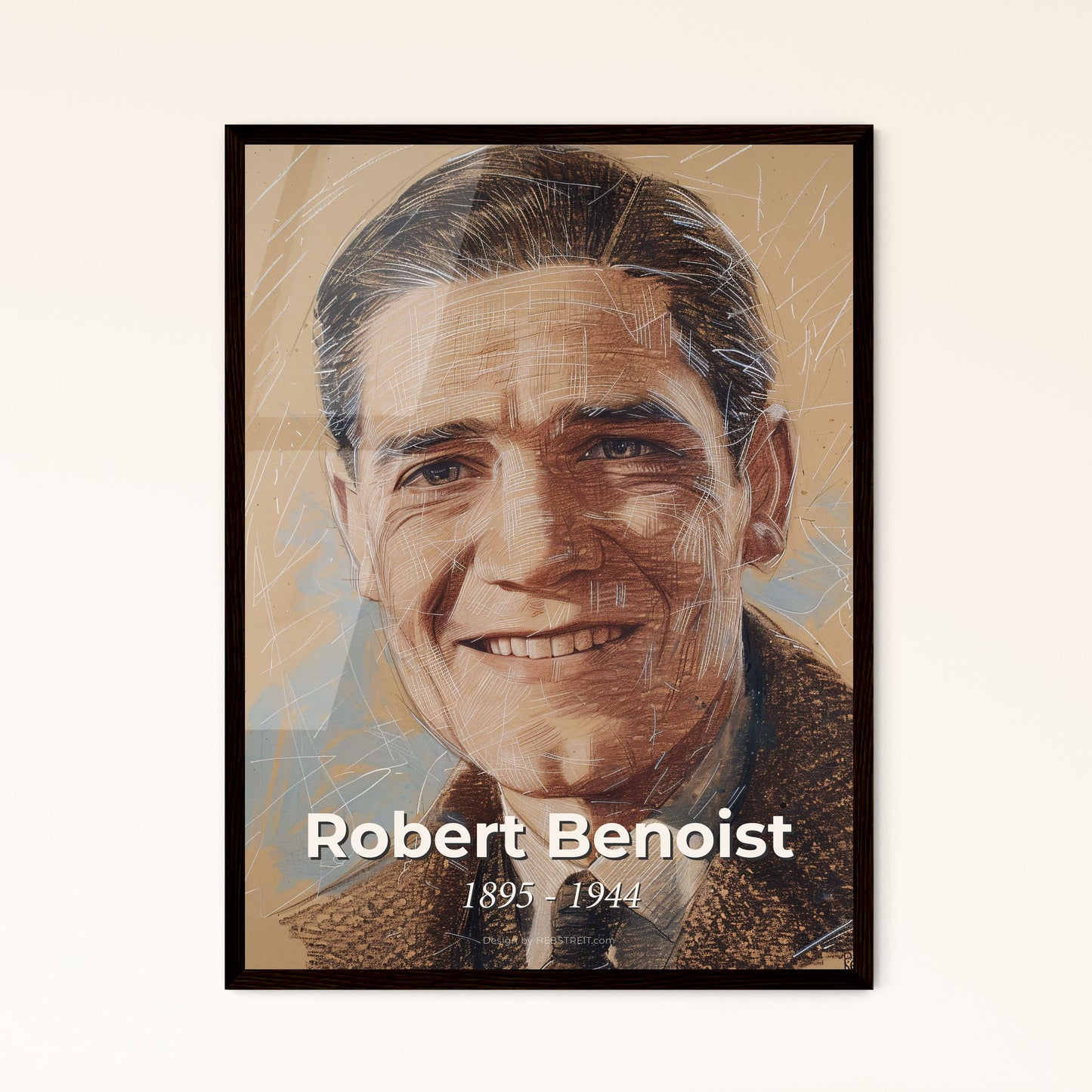 Elegance in Motion: Robert Benoist, 1895-1944—Unique Art Print of the Racing Legend & Resistance Fighter on Textured Beige