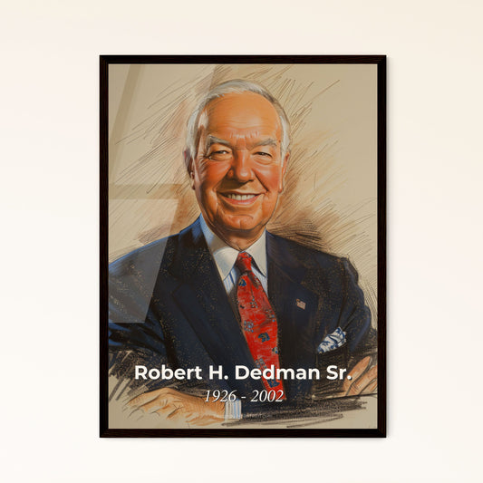 Celebrating Robert H. Dedman Sr.: A Unique Contemporary Portrait of an American Hotelier on Elegant Beige, Perfect for Home Decor