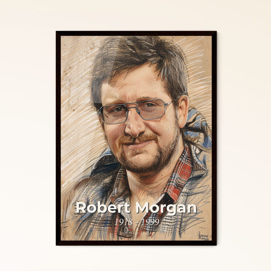 Dynamic Tribute to Robert Morgan: 1918-1999 Stuntman & Actor - Contemporary Art Print on Beige with Elegant Hatching & Unique Perspective