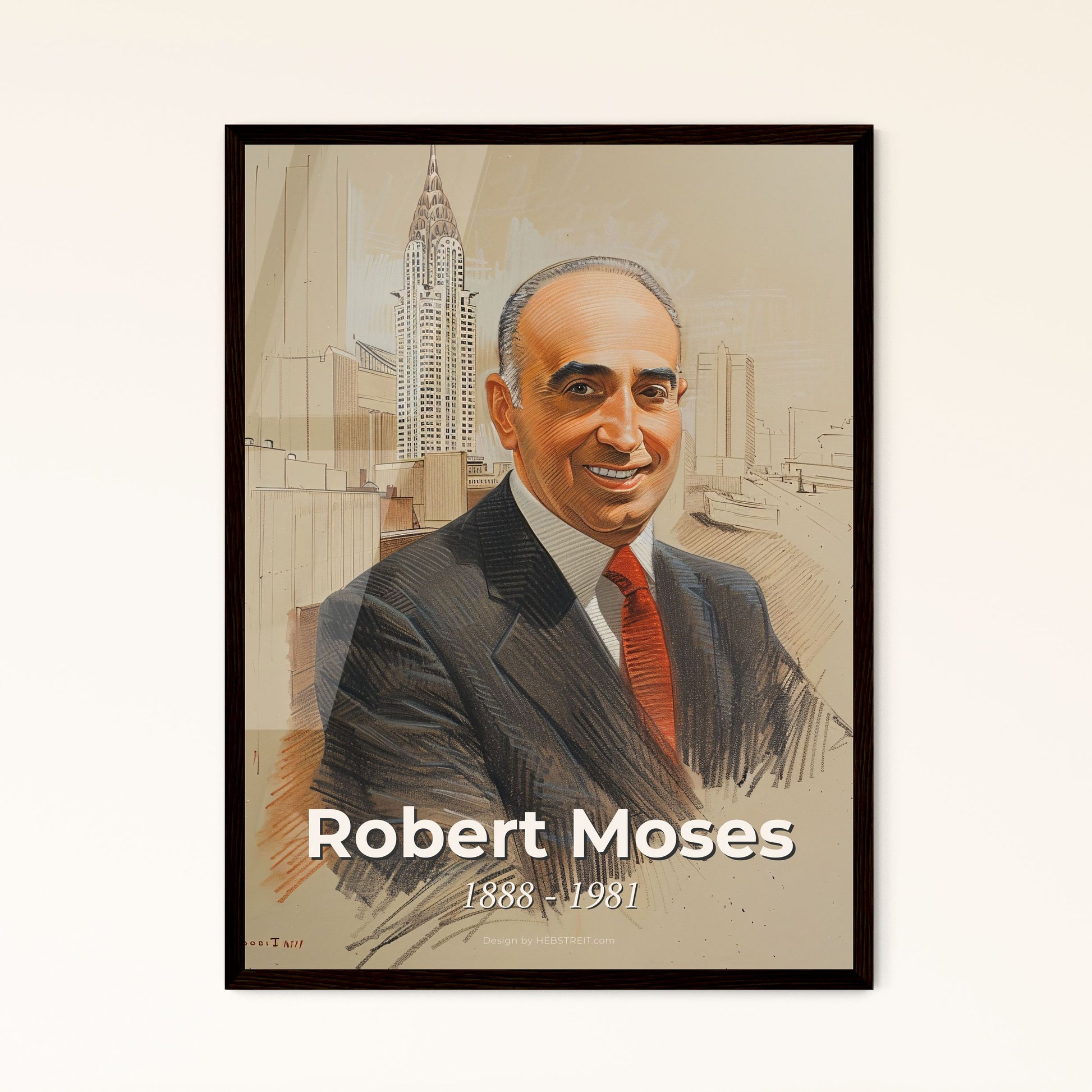 Visions of Transformation: Robert Moses, Urban Innovator - Contemporary Art Print with Dynamic Lines & Elegant Gesture on Beige