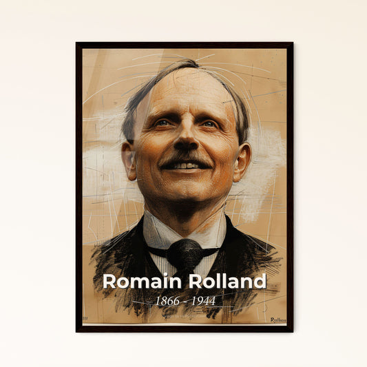 Elegant Portrait of Romain Rolland: Dynamic Contemporary Drawing on Beige Paper - Ideal Gift for Literary Lovers & Home Decor