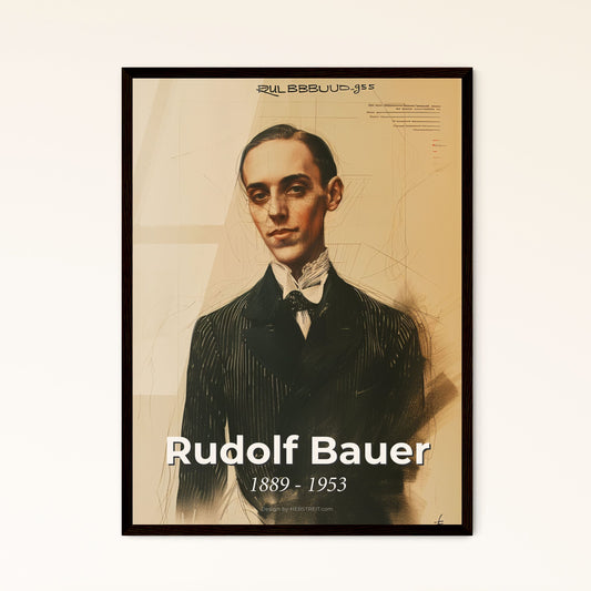 Dynamic Abstract Portrait by Rudolf Bauer: Non-Objective Art Masterpiece on Beige - Perfect Gift or Home Decor Statement