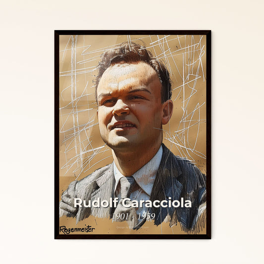 Rudolf Caracciola: The Rain Master - Captivating Contemporary Art Print of the Legendary Pre-War Racing Icon on Beige Background