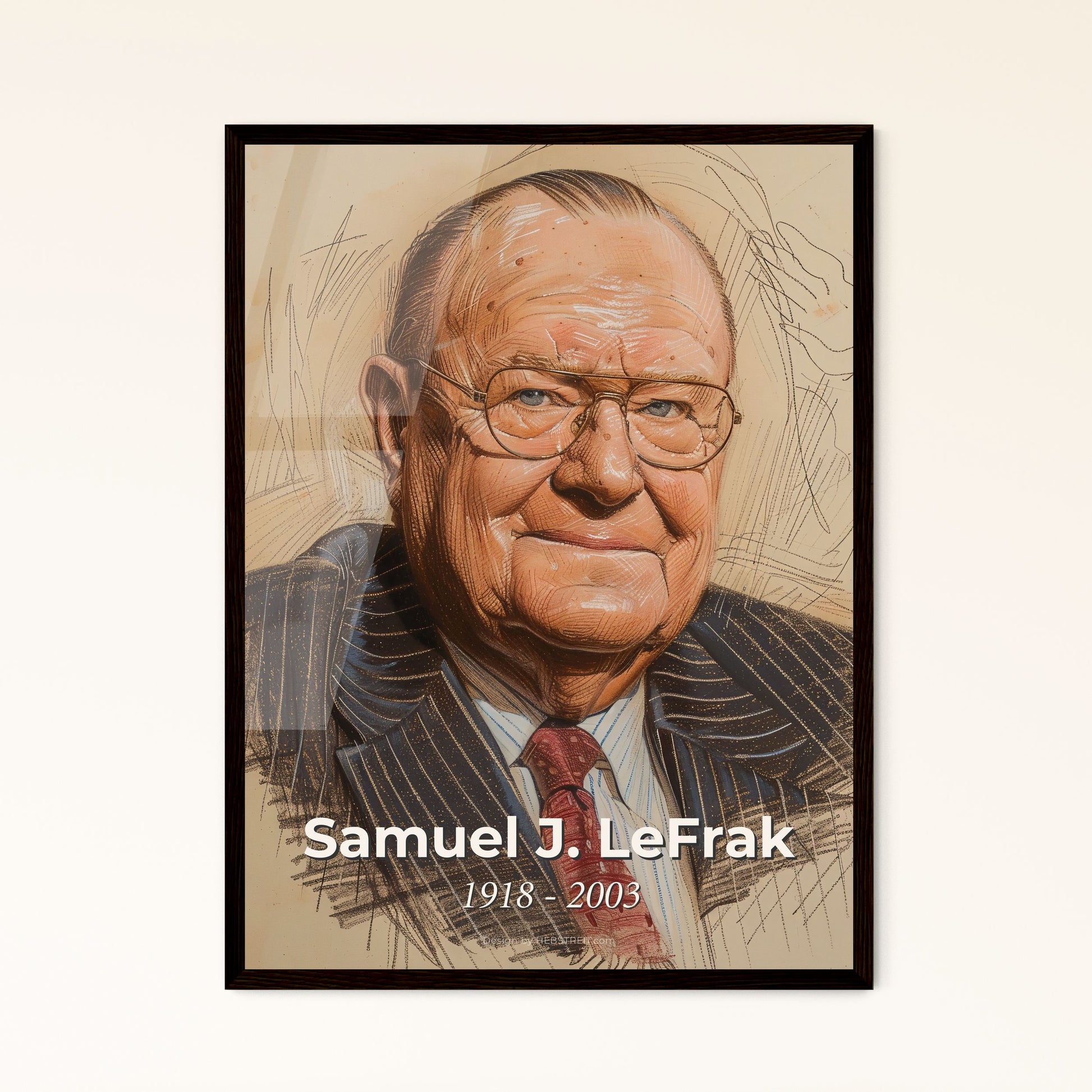 Elegant Tribute to Samuel J. LeFrak: A Contemporary Portrait in Dynamic Hues - Perfect for Home Decor or Meaningful Gifting