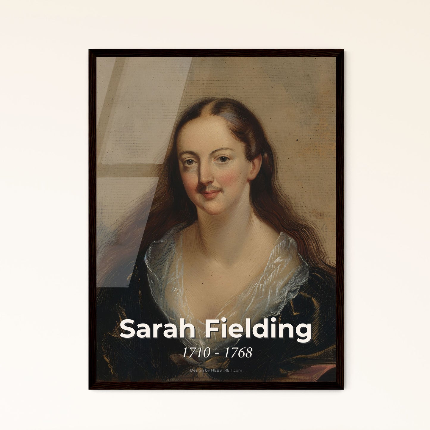 Elegant Portrait of Sarah Fielding: Celebrating a Pioneer in Children's Literature on Bright Beige - Perfect for Home Decor!