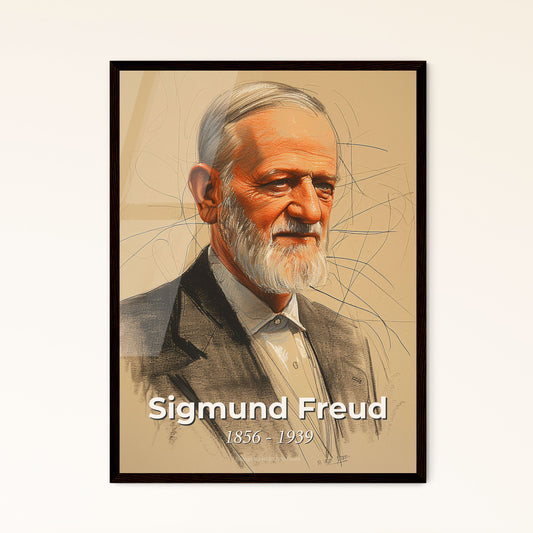 Captivating Freud: Contemporary Portrait Art on Beige - Ideal Gift or Home Decor in Print, Framed, or High-Res Aluminum Formats!