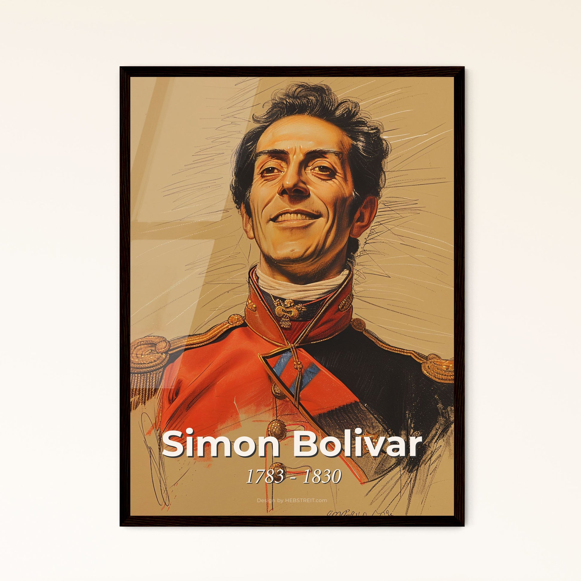 Vibrant Portrait of Simon Bolivar: Celebrating the Iconic Liberator's Legacy - Contemporary Art Print on Dual-Toned Background