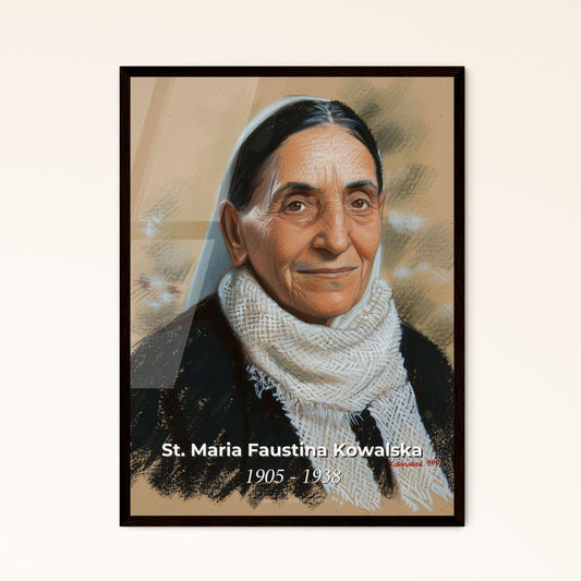 Divine Mercy Portrait of St. Maria Faustina Kowalska: Contemporary Art Print Celebrating Faith & Beauty in Home Decor