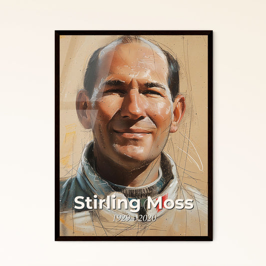 Legendary Elegance: Stirling Moss - The Uncrowned Champion in a Dynamic Contemporary Portrait on Beige Paper