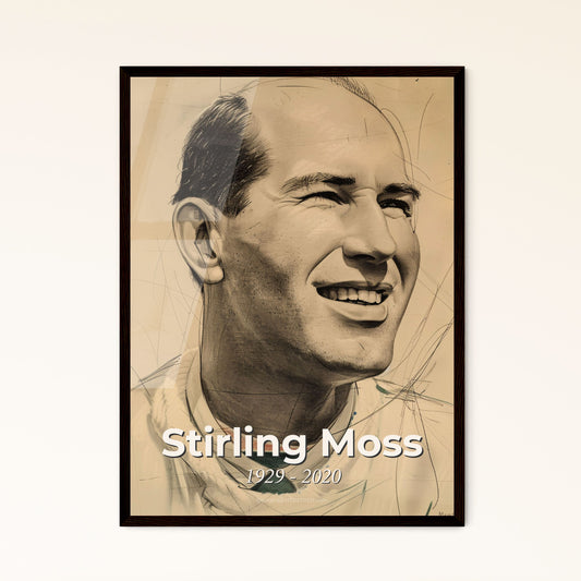 Stirling Moss: The Iconic Legacy of the Greatest Driver – Elegantly Captured in Contemporary Art on Elegant Beige Background