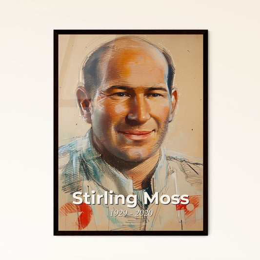 Stirling Moss Tribute: An Elegant Portrait of the Racing Legend - A Unique Contemporary Artwork in Dynamic Hues for Home Décor