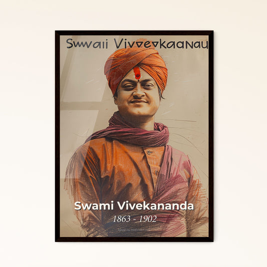 Elegant Swami Vivekananda Portrait: Contemporary Art Print Celebrating His Legacy in Yoga & Vedanta for Stylish Home Decor.