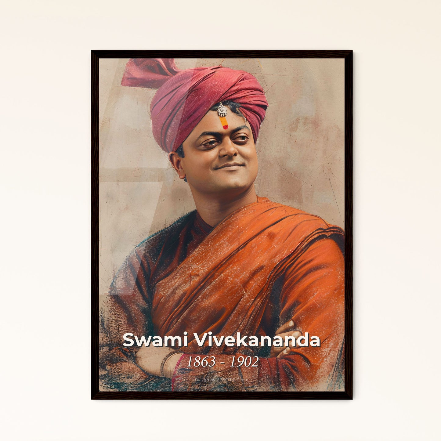 Elegant Swami Vivekananda Portrait: A Contemporary Tribute in Subtle Hues and Dynamic Lines for Inspired Home Decor