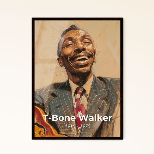 Dynamic Tribute to T-Bone Walker: Influential Electric Blues Guitarist - Contemporary Art Portrait on Bright Beige with Stunning Details