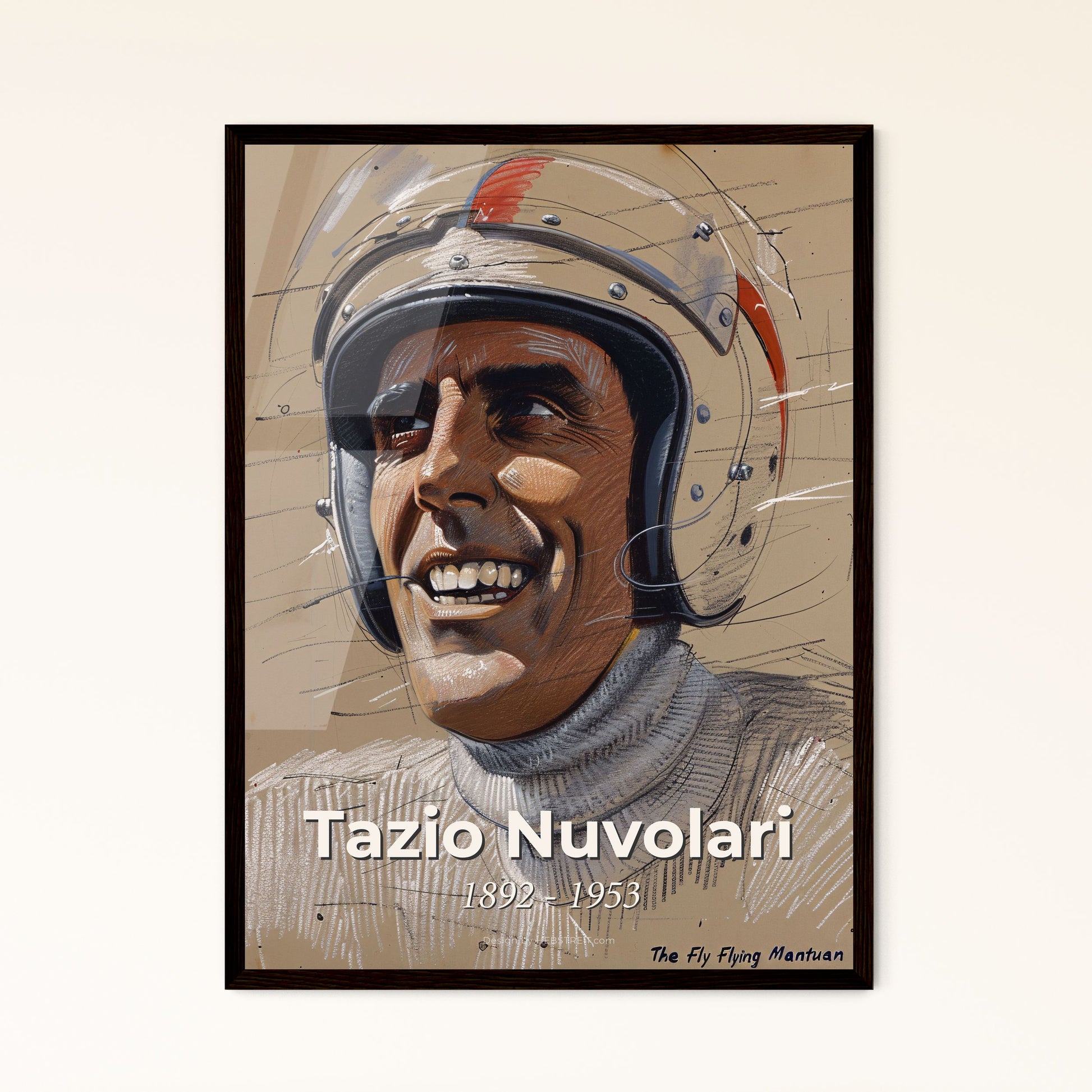 Elegance of Speed: Contemporary Portrait of Tazio Nuvolari - The Flying Mantuan, Captured in Dynamic Lines & Subtle Hues