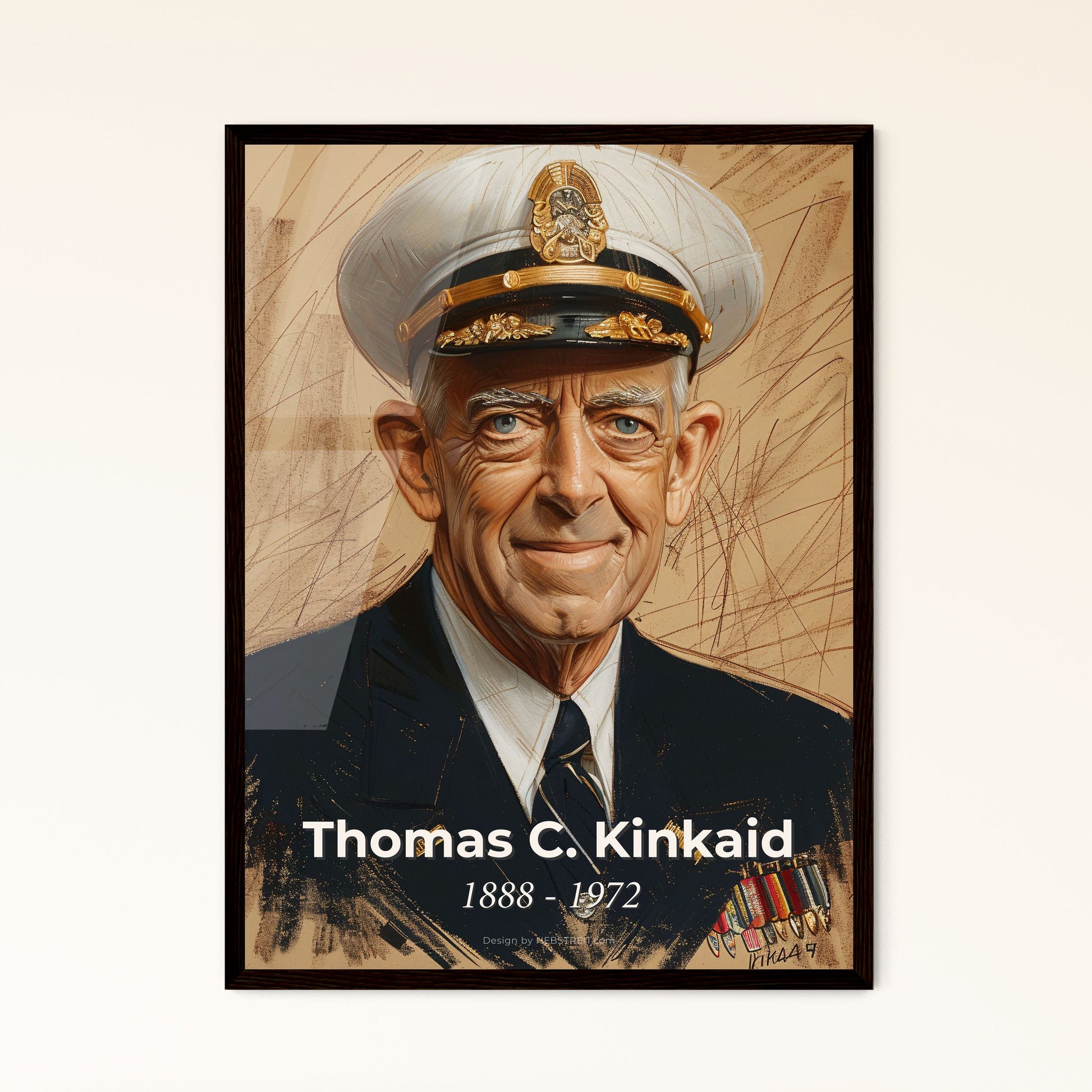 Admiral Thomas C. Kinkaid: A Captivating Contemporary Portrait in Hues, Dynamic Lines & Elegant Detail for Timeless Home Décor