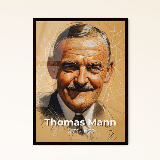 Elegant Portrait of Thomas Mann: Exquisite Contemporary Art Print, Noble Smiles & Dynamic Lines for Unique Home Décor