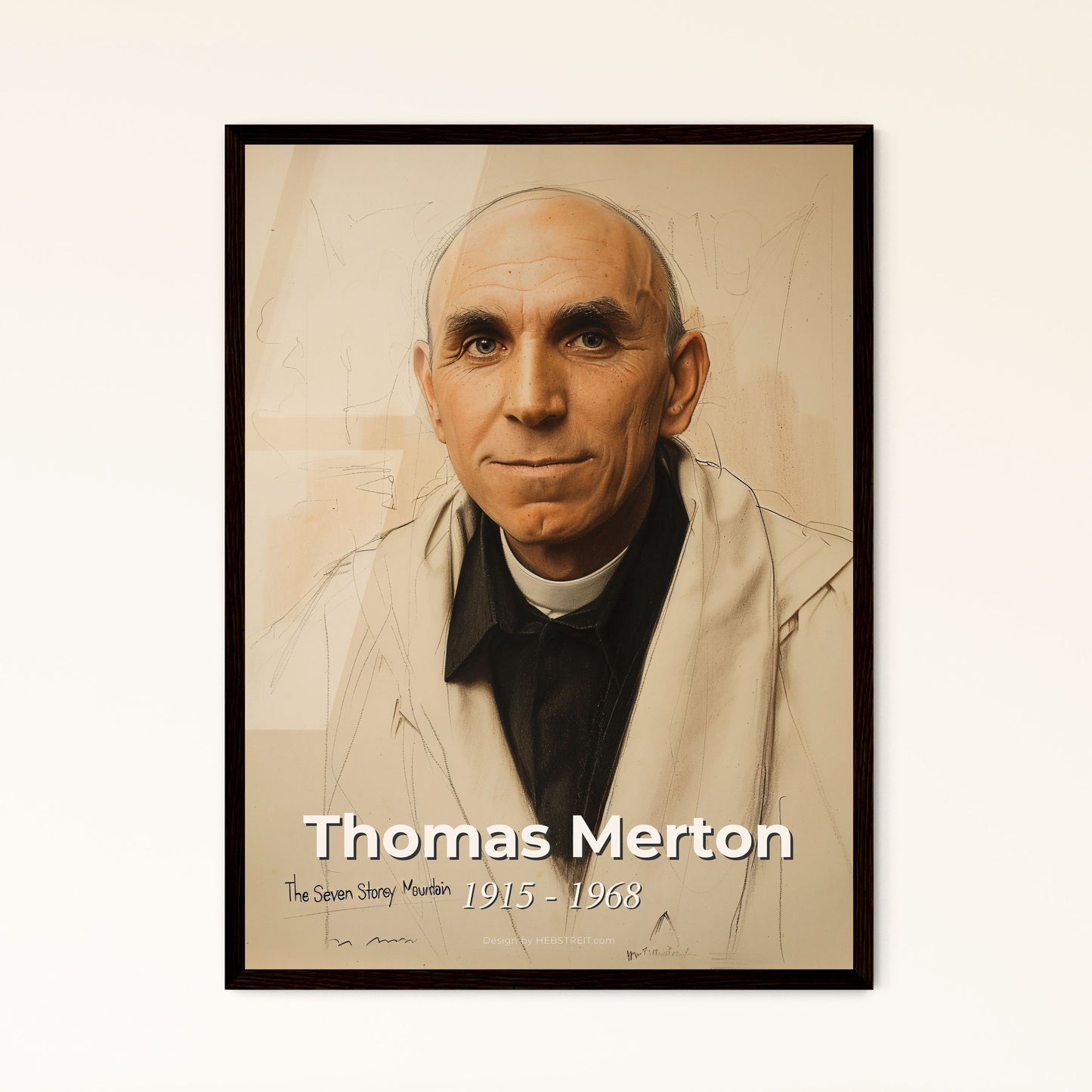 Elegant Portrait of Thomas Merton: A Contemporary Art Tribute to Spirituality & Social Justice—Available in Framed or Aluminum Print