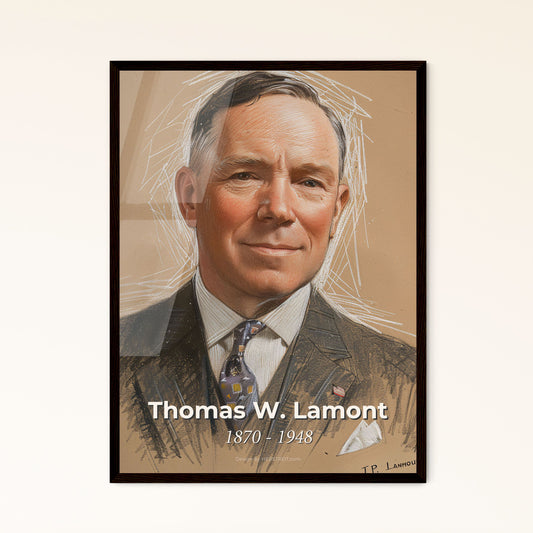 Elegant Portrait of Thomas W. Lamont: A Masterful Blend of Contemporary Art on Beige Paper - Perfect for Gifting or Home Décor!