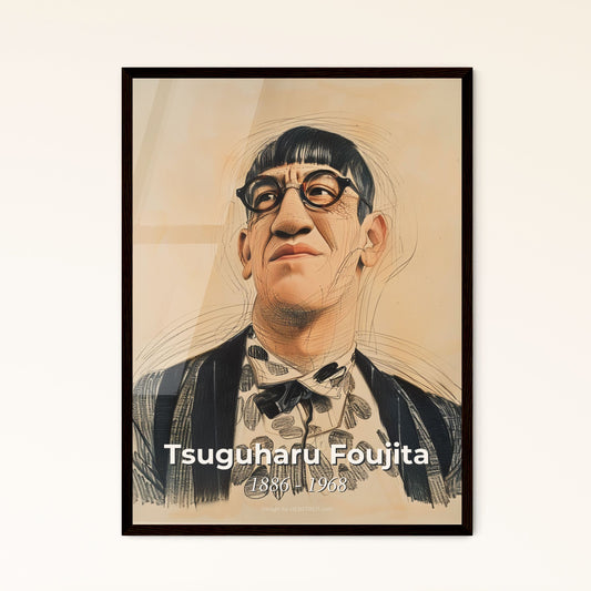 Enchanting Tsuguharu Foujita-Inspired Portrait: A Harmonious Blend of Eastern & Western Styles in Luxe Framed or Aluminum Art Print.