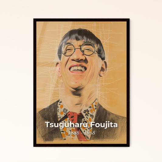 Enchanting Tsuguharu Foujita Portrait: A Captivating Blend of Eastern & Western Styles on Elegant Beige - Perfect Art Gift & Decor!