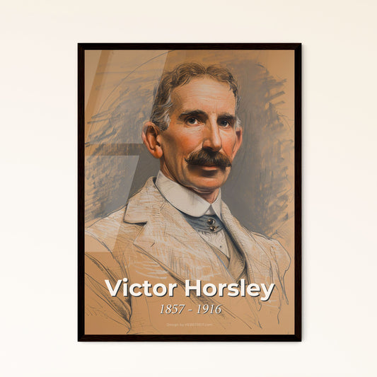 Victor Horsley: Pioneering Neurosurgeon - Elegant Contemporary Art Print on Beige with Dynamic Lines, Perfect for Home Decor