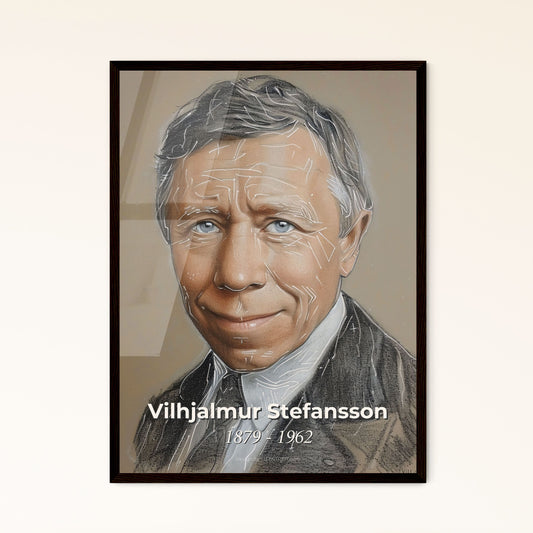 Vilhjalmur Stefansson: Arctic Explorer - Elegant Contemporary Portrait on Beige, Capturing Inuit Spirit with Dynamic Lines & Hatching