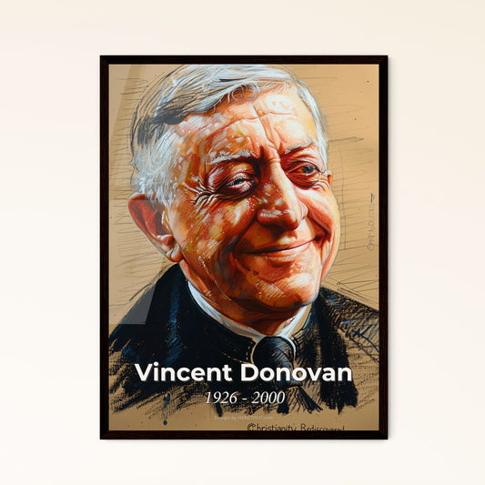 Vincent Donovan: Capturing the Spirit of an American Missionary - A Contemporary Portrait in Vibrant Hues & Dynamic Lines