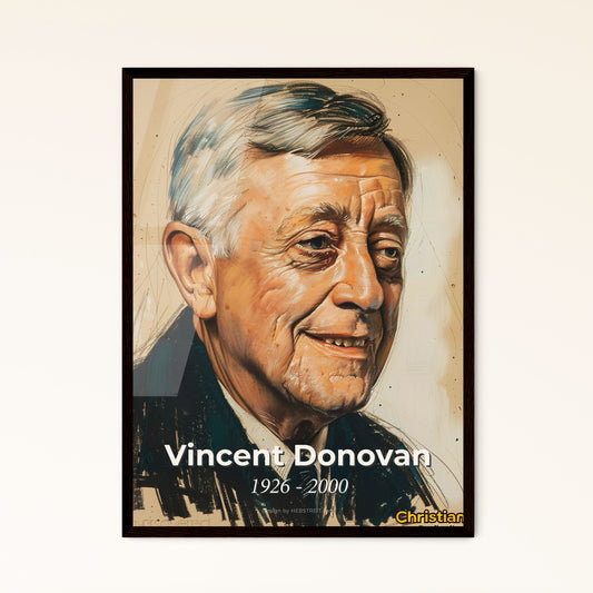 Vincent Donovan: Embracing Faith and Culture – An Elegant Art Print Celebrating a Missionary's Legacy with Vibrant Lines and Colors