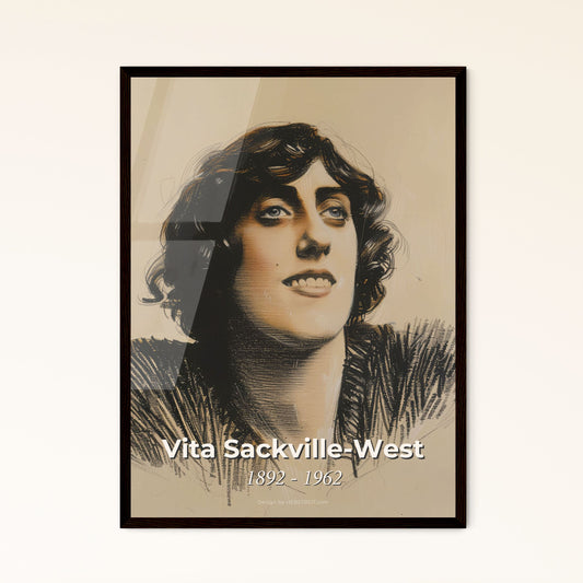 Vita Sackville-West: Enigmatic Portrait of a Literary Icon – Contemporary Art Print with Dynamic Lines & Sensual Hatching