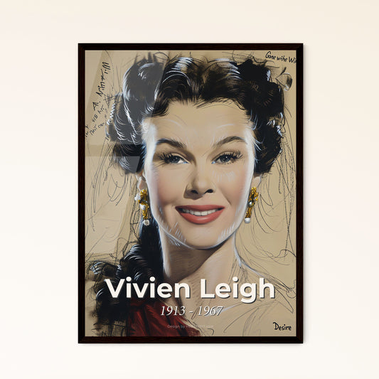 Vivien Leigh Portrait: Captivating Contemporary Art Drawing on Beige, Unique Perspective, Dynamic Lines & Sensual Gesture - Perfect Gift!