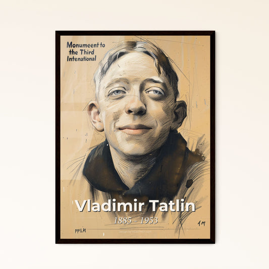 Vibrant Tribute to Vladimir Tatlin: Dynamic Constructivism Portrait on Beige - Artful Gift for Home Decor Lovers