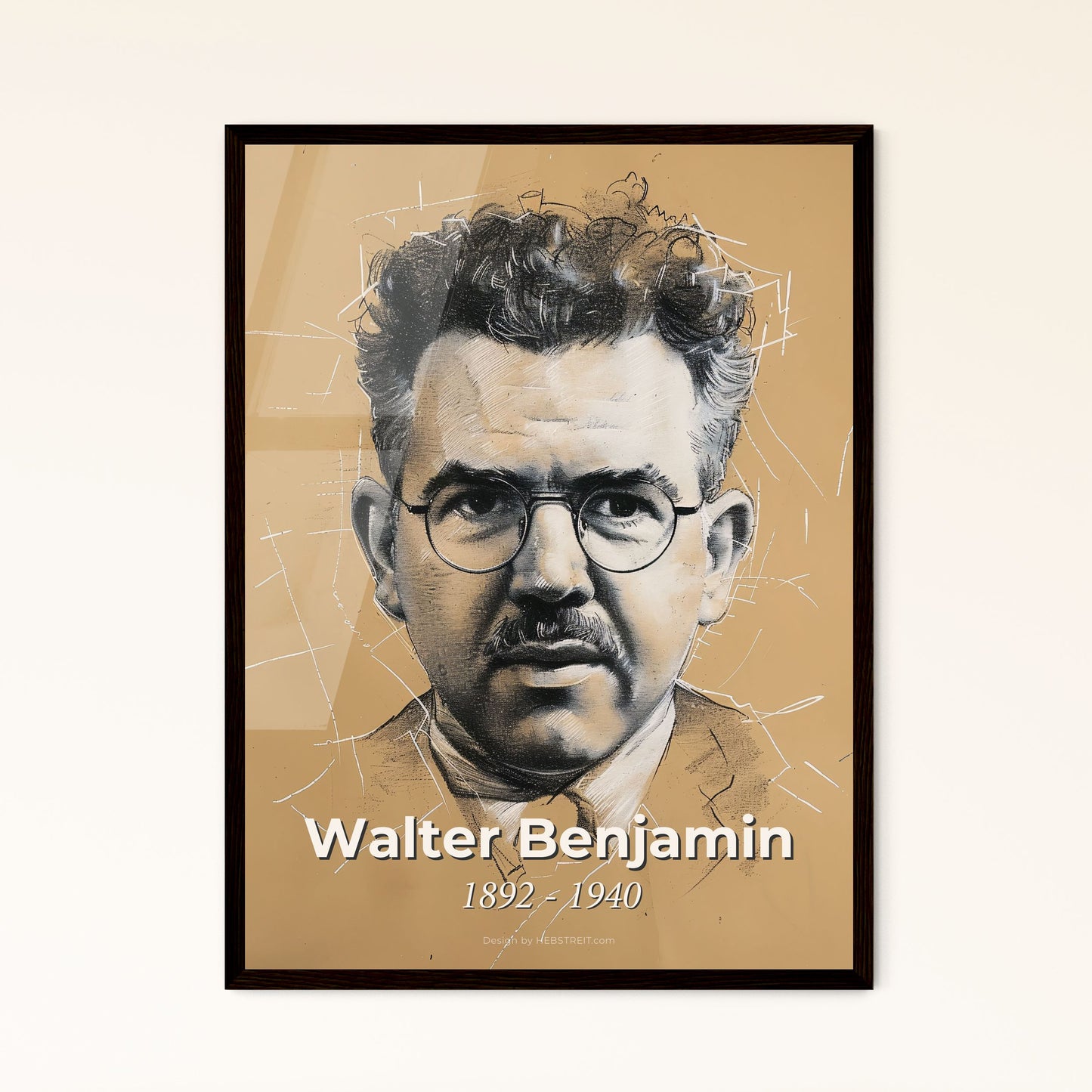 Elegant Portrait of Walter Benjamin: A Modern Tribute to the Influential German Philosopher in Subtle Hues and Dynamic Lines