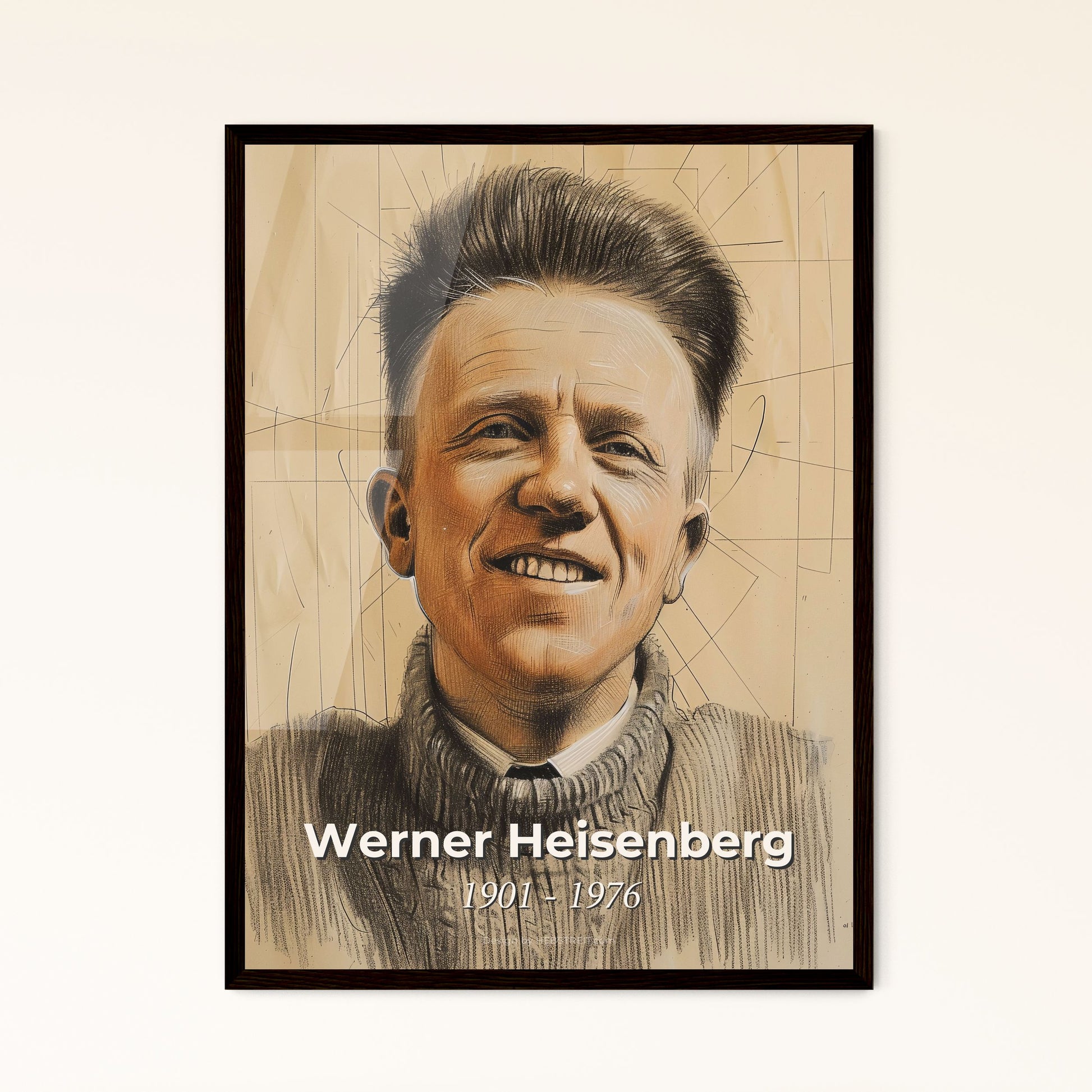 Elegant Contemporary Portrait of Heisenberg: Uncertainty Principle Icon in Whimsical Lines & Hatching - Perfect for Home Décor