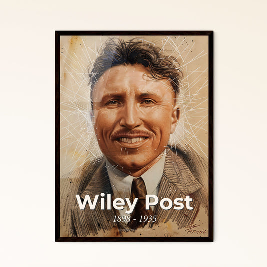 Celebrate Wiley Post: Iconic Aviator - Stunning Contemporary Portrait on Beige, Dynamic Lines, Available as Stylish Print & Framed Art!