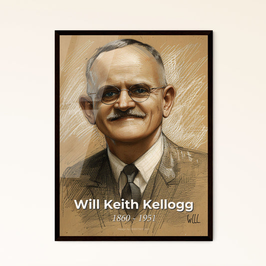 Elegant Portrait of Will Keith Kellogg: A Dynamic Contemporary Art Tribute to the Pioneer of Breakfast Cereals, Perfect for Home Decor