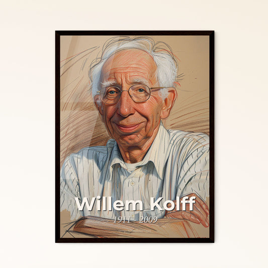 Emotive Portrait of Willem Kolff: Pioneer of Dialysis - Contemporary Art Print in Elegant Hues, Perfect for Home Décor & Gifts