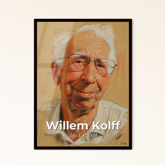 Whimsical Tribute to Willem Kolff: A Dynamic and Elegant Contemporary Portrait Celebrating the Innovator of Dialysis