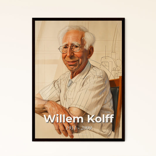 Elevate Your Space: Willem Kolff Portrait - Contemporary Art Print Celebrating the Pioneer of Dialysis with Striking Detail