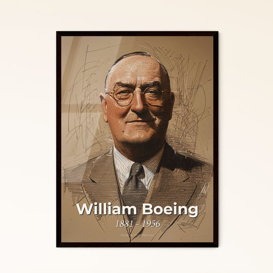 William Boeing: Visionary Pioneer of Aviation - Elegant Contemporary Art on Beige, Perfect for Home Decor & Unique Gift Ideas