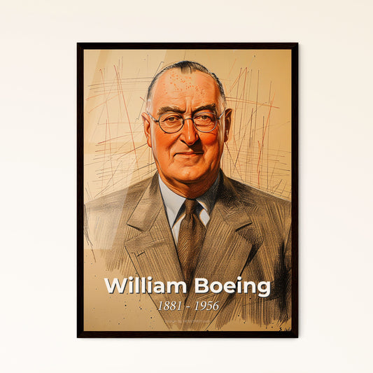 Elegant Portrait of Aviation Pioneer William Boeing: A Contemporary Tribute in Dynamic Lines and Subtle Hues for Home Decor