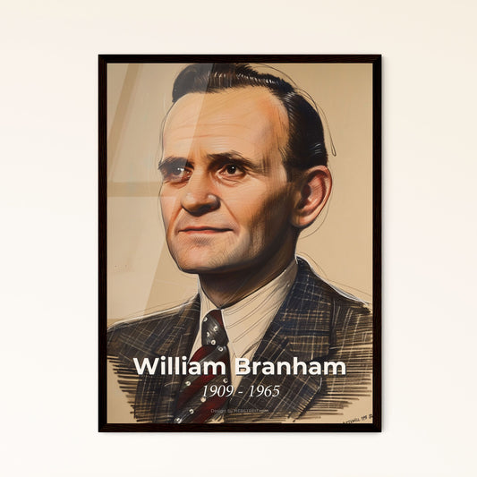 William Branham: A Captivating Portrait of Divine Healing – Evocative Contemporary Art Print on Elegant Beige Background