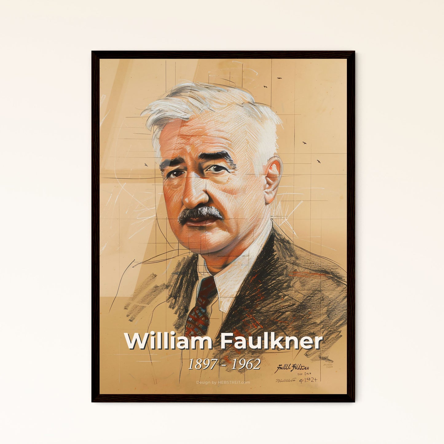 William Faulkner: Emotive Portrait in Contemporary Style - Captivating Lines & Hues; Ideal for Home Decor & Unique Gifting