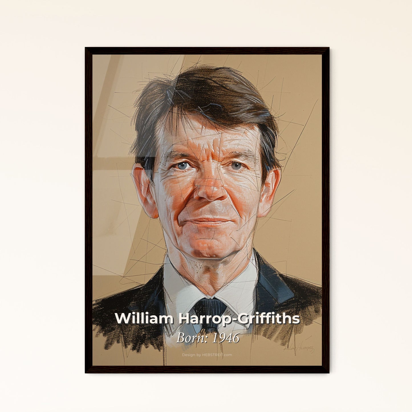 William Harrop-Griffiths: Captivating Anesthetic Portrait - Contemporary Art on Beige, Dynamic Lines & Elegant Hatching for Home Decor