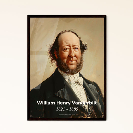 William Henry Vanderbilt: Captivating Contemporary Portrait on Beige, Dynamic Lines & Hatching - Perfect for Luxurious Home Decor