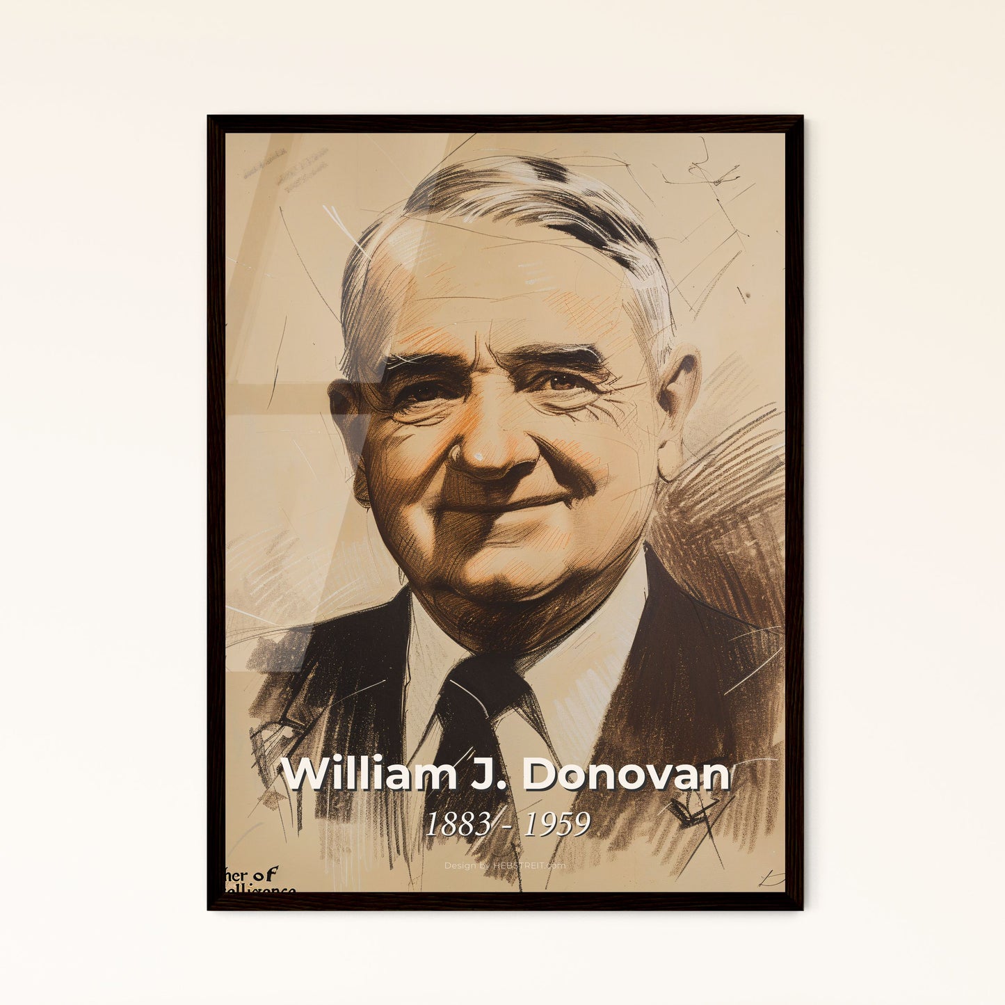 William J. Donovan: The Father of American Intelligence - Captivating Contemporary Portrait Art on Beige with Dynamic Lines and Hatching