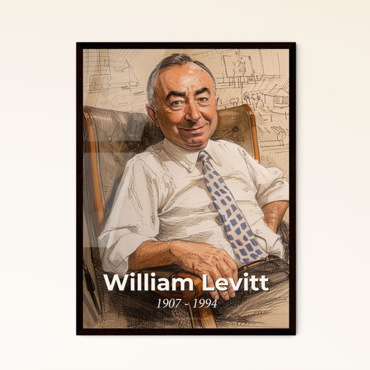 Iconic Portrait of William Levitt: Father of Suburbia - Contemporary Art Print in Dynamic Lines & Warm Hues for Inspired Spaces